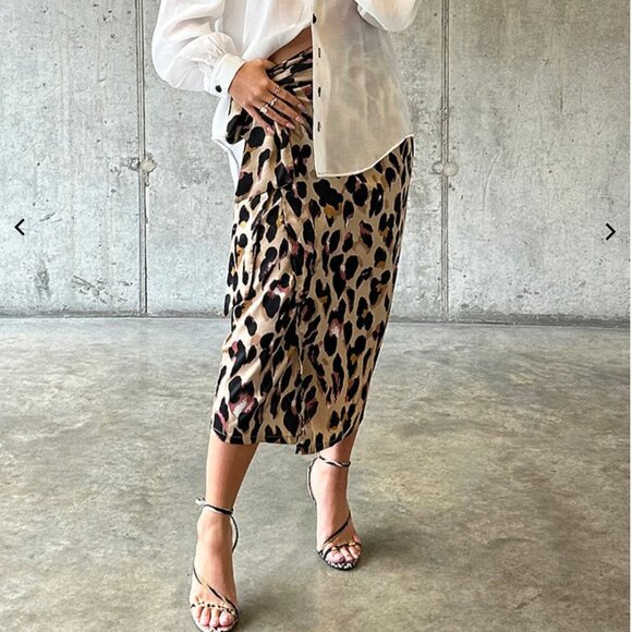 Never Fully Dressed Brown Leopard Jaspre Wrap Skirt - S - Picture 5 of 10